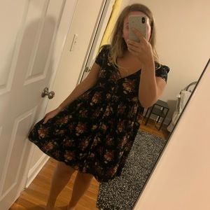 Black floral baby doll dress